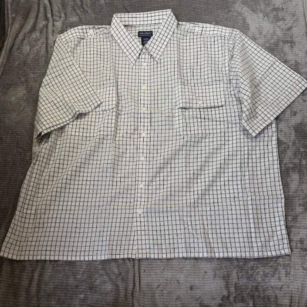 John Blair Mens 4XL Short Sleeve Button Up Shirt White Black Windowpane Check - Picture 2 of 6